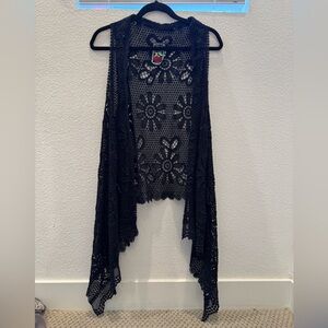 Johnny Was black crochet lace kimono size medium.